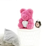 Rožinis didelis rožių meškiukas su širdele 40 cm