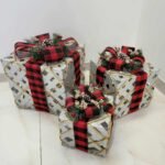 Kalėdinė dekoracija 3 dėžučių rinkinys su LED lemputėmis